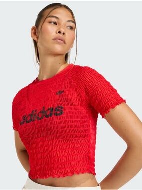 adidas Red Smocked Crop Tee women’s NWT